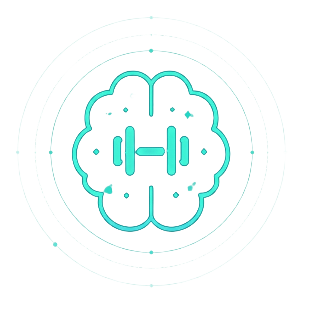 Ilustração de cérebro com halter representando movimento e neurociência